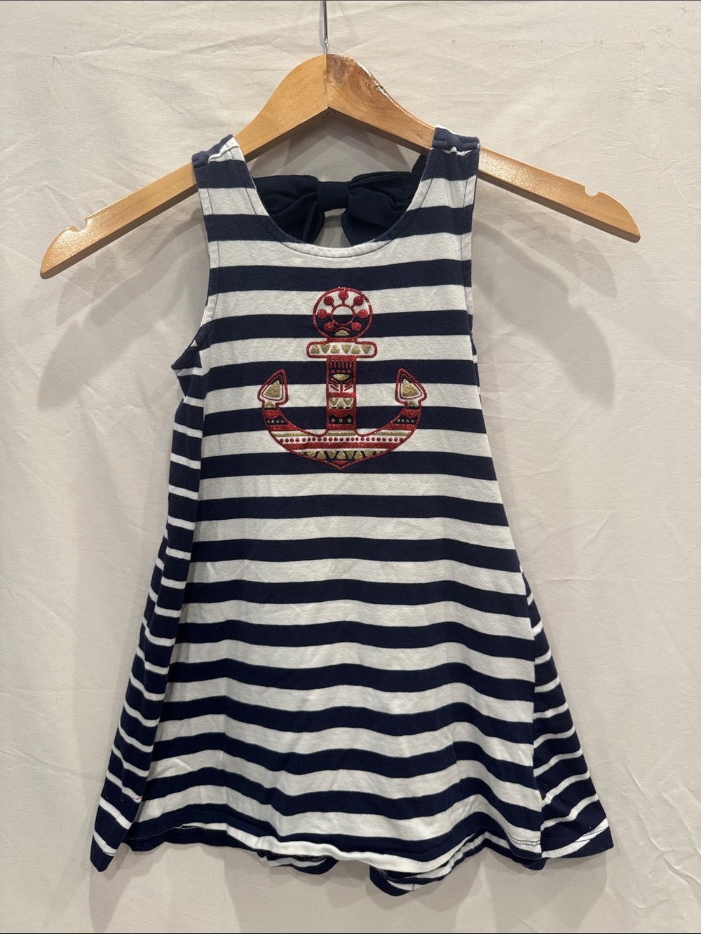 Tommy Bahama Girls 5T Navy White Striped Anchor Tank Dress Cotton Summer Preppy